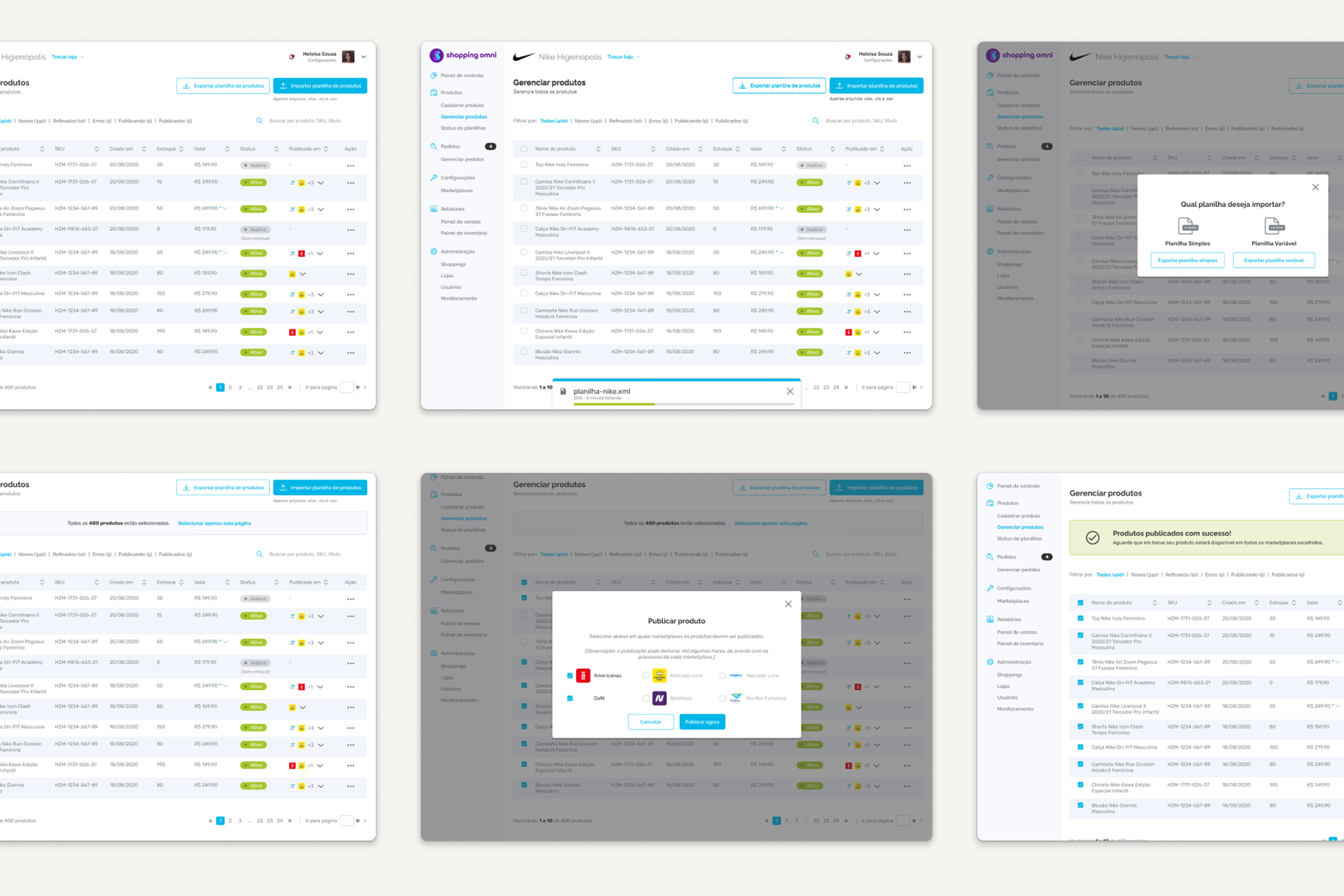E-Commerce platform screens